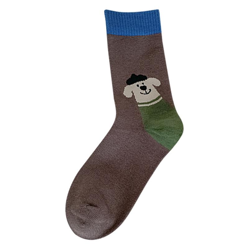 

Японские милые мультяшные носки с изображением кота и медведя, женские забавные носки-трубы с иллюстрациями, чулки Tide One Size кофейный