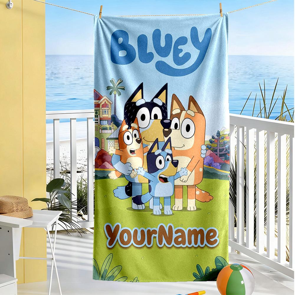 Bluey Customized Name Beach Towel Soft Durable Quick-Dry Suitable for Swimming Gym Camping Yoga Vacation