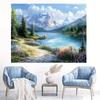 Scenic Mountain Lake & Flower Tapestry, Nature Landscape Wall Hanging Cloth for Room Home Decoration
