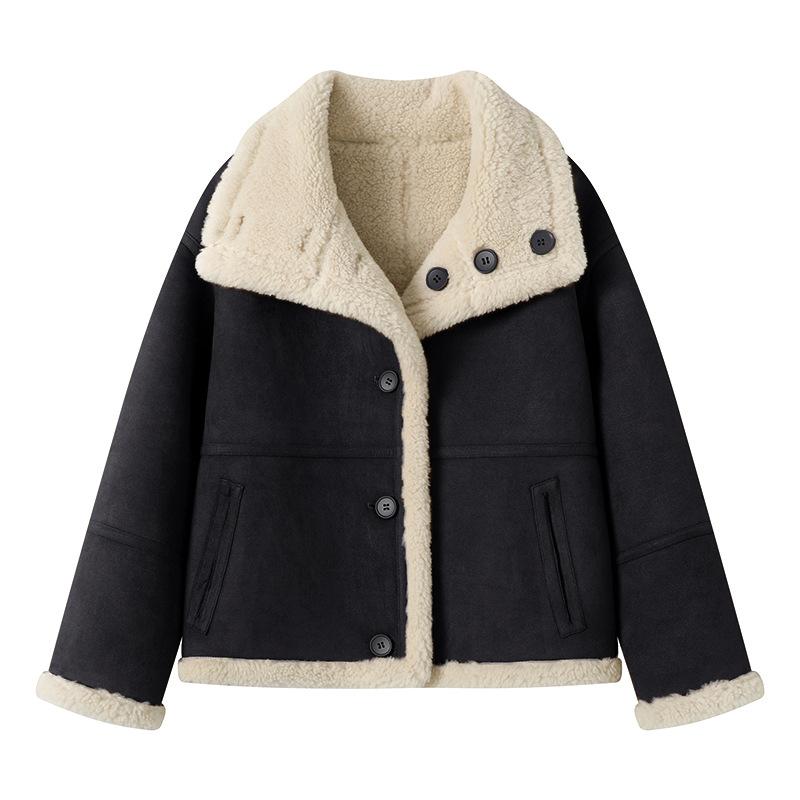 

Ношение замшевых курток с обеих сторон, женская овечья шерсть утолщена L чёрный