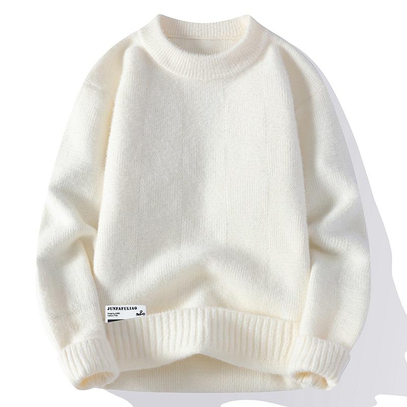 

Вязаный свитер снизу, мужской осенне-зимний новый стильный теплый вязаный свитер с круглым воротником, мужской трендовый топ 165 белый