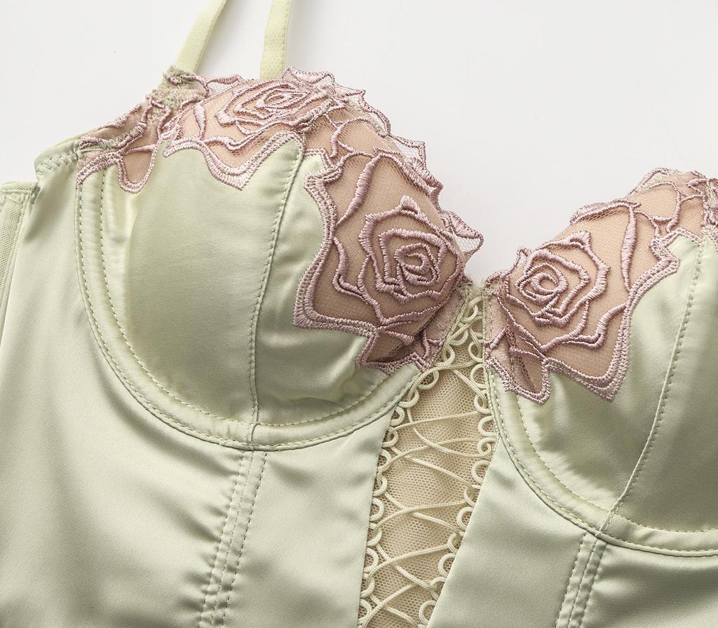 Retro Rose Korsettweste & BH-Set – Europäischer & Amerikanischer Taillenformer, Longline Französisches Design für Damen