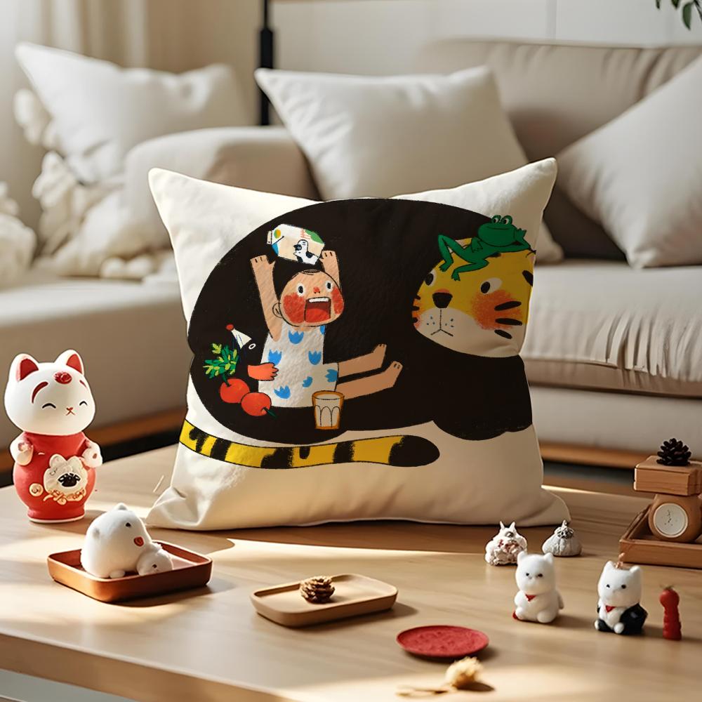 Illustrations Of Everyday Life Cushion Cover Anti-dustmite Pillowcase Invisible Zipper Silky Short Plush Sofa Cushion Cover