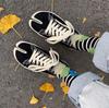 Trendy Japanese Multi-Color Jacquard Floral Tabi Socks - Cute Split-Toe Mid-Calf Design