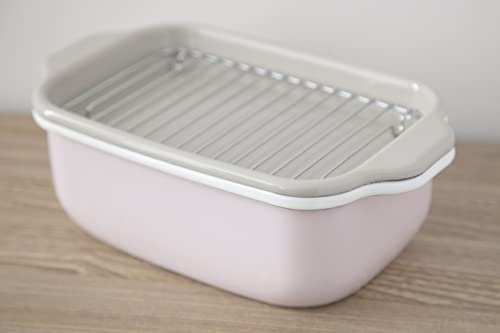 [Amazon.co.jp Exclusive] Fuji Horo Square Tempura Pot, Pink, IH Compatible, Includes Thermometer, Frying Net, and Tray, Gift Item