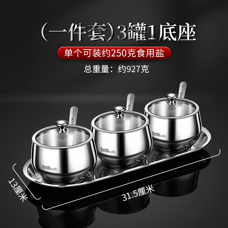 

304 Stainless Steel Seasoning Jar Set - Large Capacity Salt/Chili Oil Containers with Handle Tray 4 in 1 Kitchen Jars Set