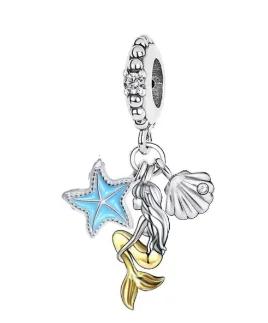 Sparkling Copper Colourful Starfish Crab Shell Conch Dangle Charm Bead Set Fit Genuine Bracelet Fine Quality Jewelry Piece Diy Gift