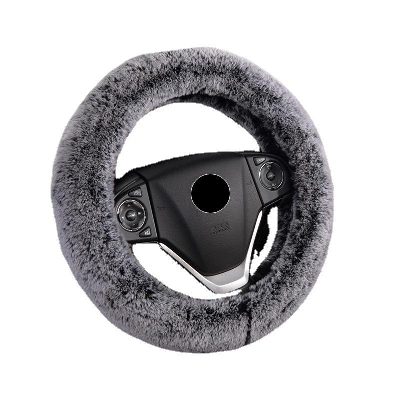 Cream Faux Fur Plush Steering Wheel Cover - Winter Warm, Women's Handle Cover.