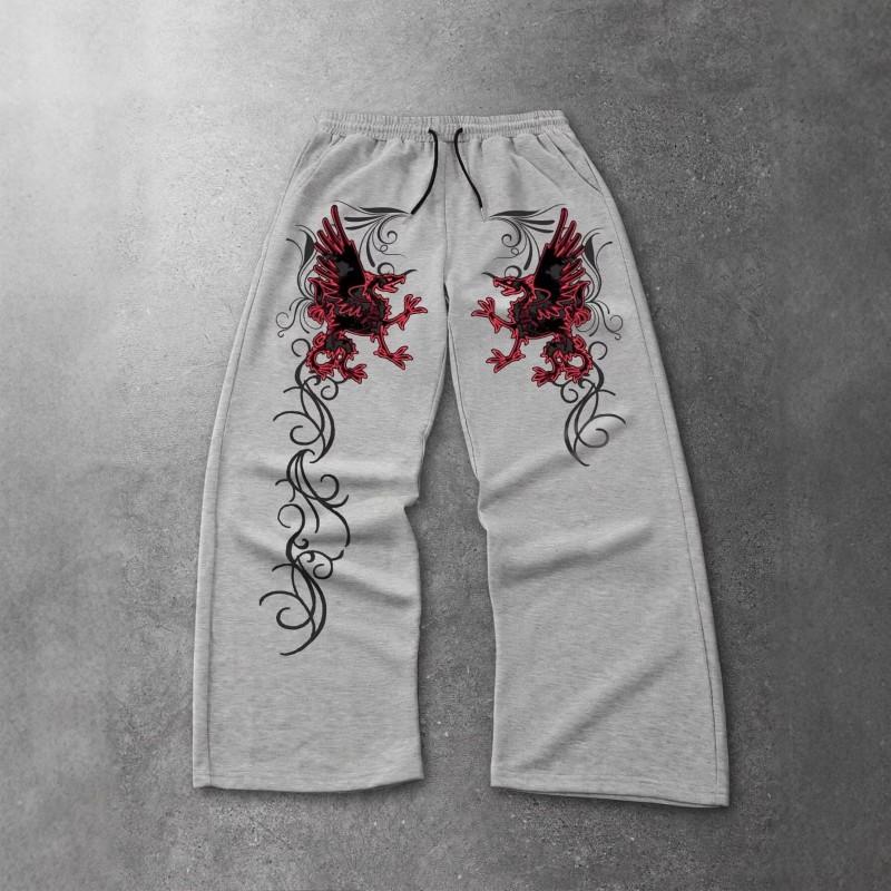 Y2K Gothic Letter Print Wide Leg Sweatpants Loose Fit Tie Waist Track Pants Unisex Women