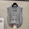 Round Neck Knitted Cardigan Vest Women's Spring Autumn Loose Outerwear Cable Knit Sweater Waistcoat