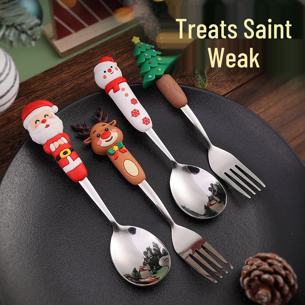 Cross-border Cute Cartoon Christmas Tree Cutlery Set: Spoon, Fork & Gift Box