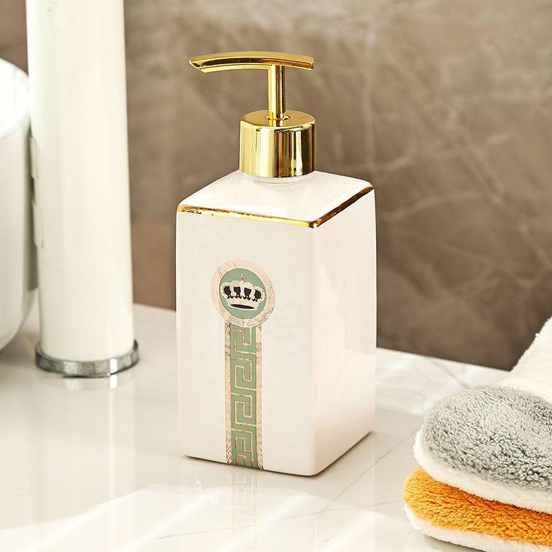 Ceramic Press Type Shampoo Bottle Gold Stroke Hand Soap Bottle Toilet Shower Gel Lotion Container Kitchen Soap Pump Dispenser
