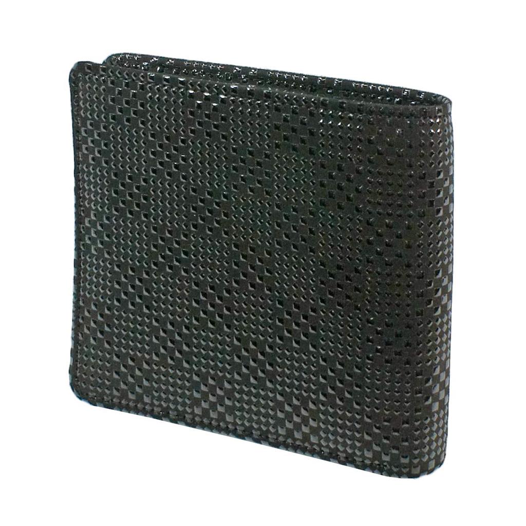 Inden Bifold Wallet Bill C Thin Deerskin Black X Black Lacquer Small Checkered Pattern [Indenya] 2003-01-167