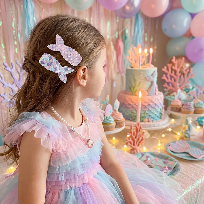 8pcs/set Mermaid Sequin Hairpin Sweet Glitter Hair Clips for Kids Girls Mermaid Theme Birthday Party Favors Gifts for Guests