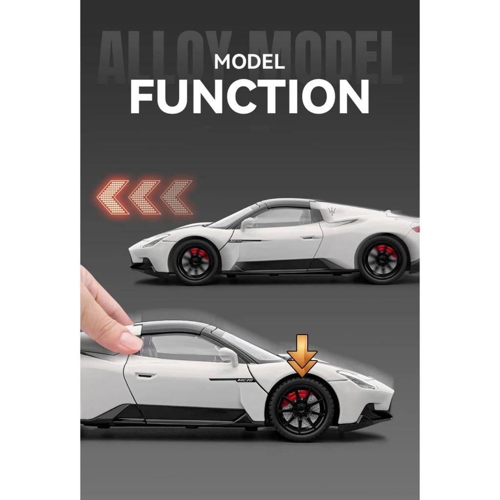 1/24 Maserati MC20 Convertible Sports Car Alloy Diecast Model Car Sound & Light Pull Back Collectibles Hobby Decoration Birthday