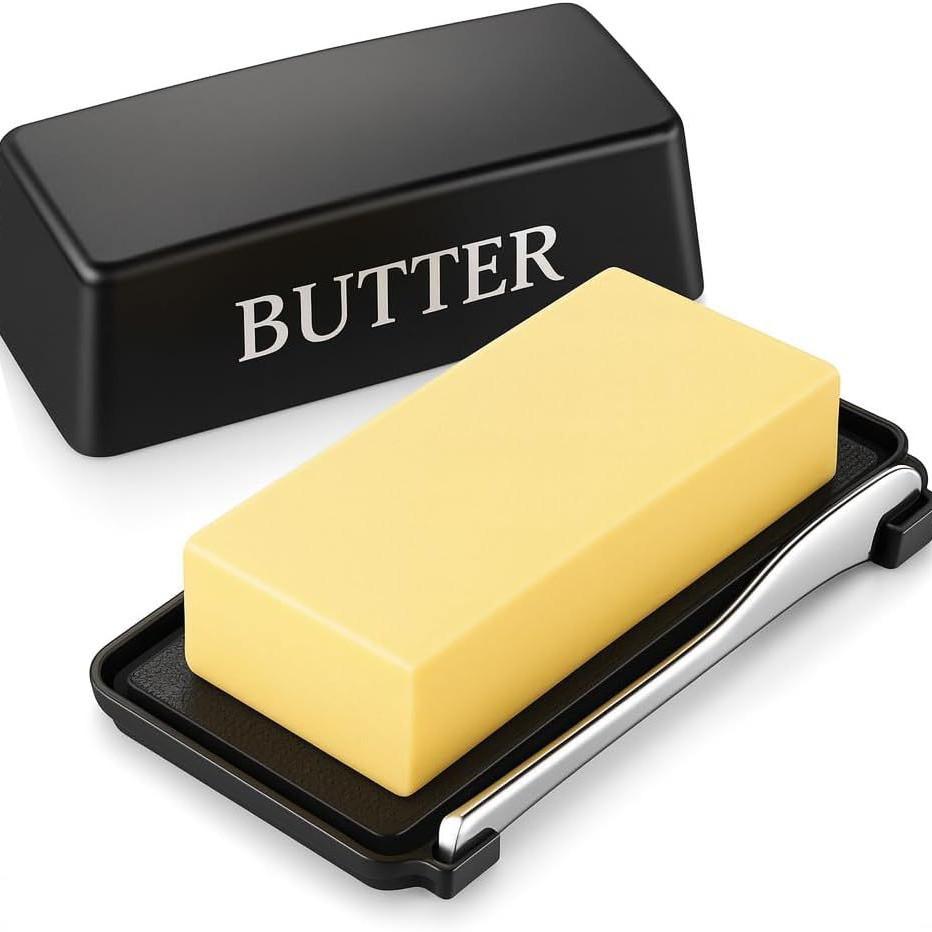 Cross-Border Plastic Butter Dish with Knife and Lid, Food-Grade PP for Kitchen and Refrigerator Storage.