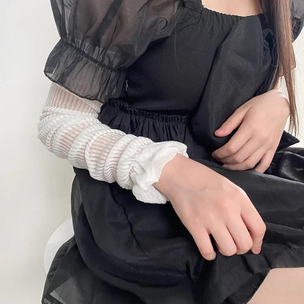 Girls Ruffles Knee Socks Y2K Lolita Long Socks Women Leg Warmers Stockings Thin Breathable Foot Cover Arm Sleeves Sun Protection