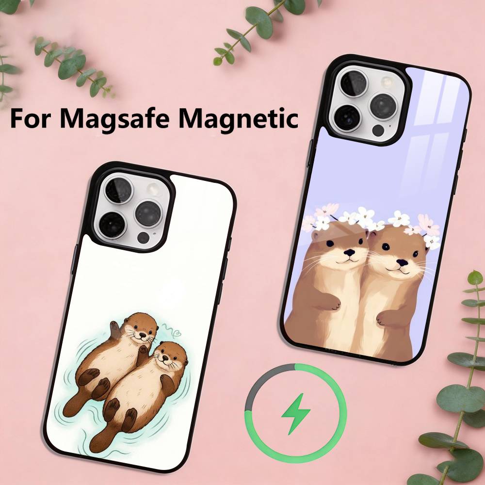Lazy Otter Phone Case For iPhone17,16,15,14,13,12,11 Plus,Pro Magnetic For Magsafe Wireless Charging