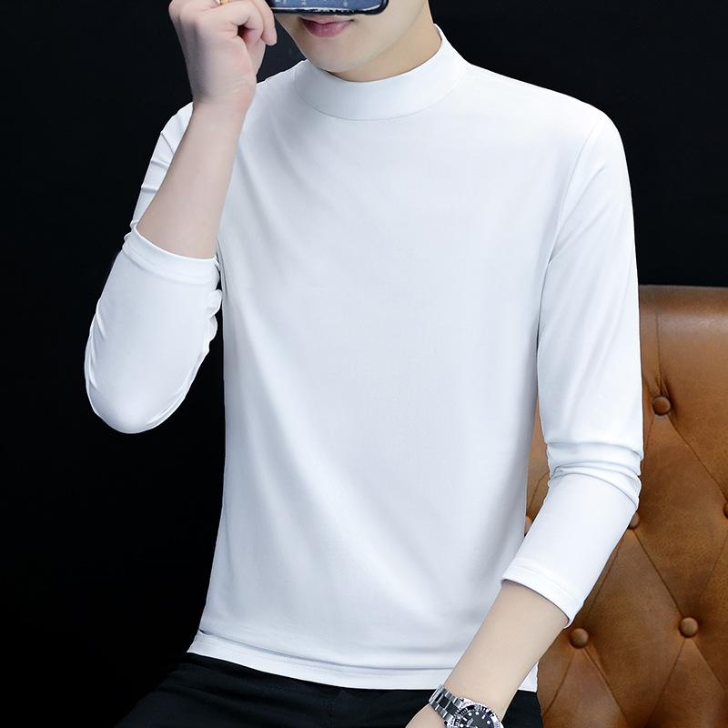 

Весенний стиль, однотонная футболка из хлопка 95 пробы с длинными рукавами, мужская нижняя рубашка со средним воротником, внешняя торговля, термоодежда