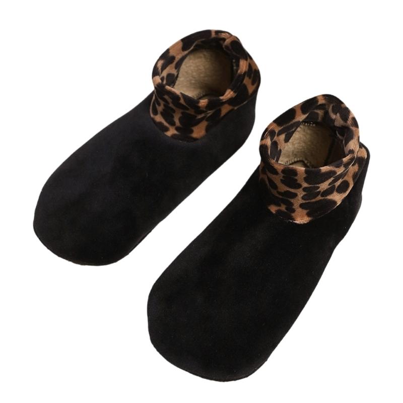 Women s Warm Indoor Winter Ankle Slipper Socks with Skid Resistant Bottom Thick Fleece Lined Leopard Print Floor Socks