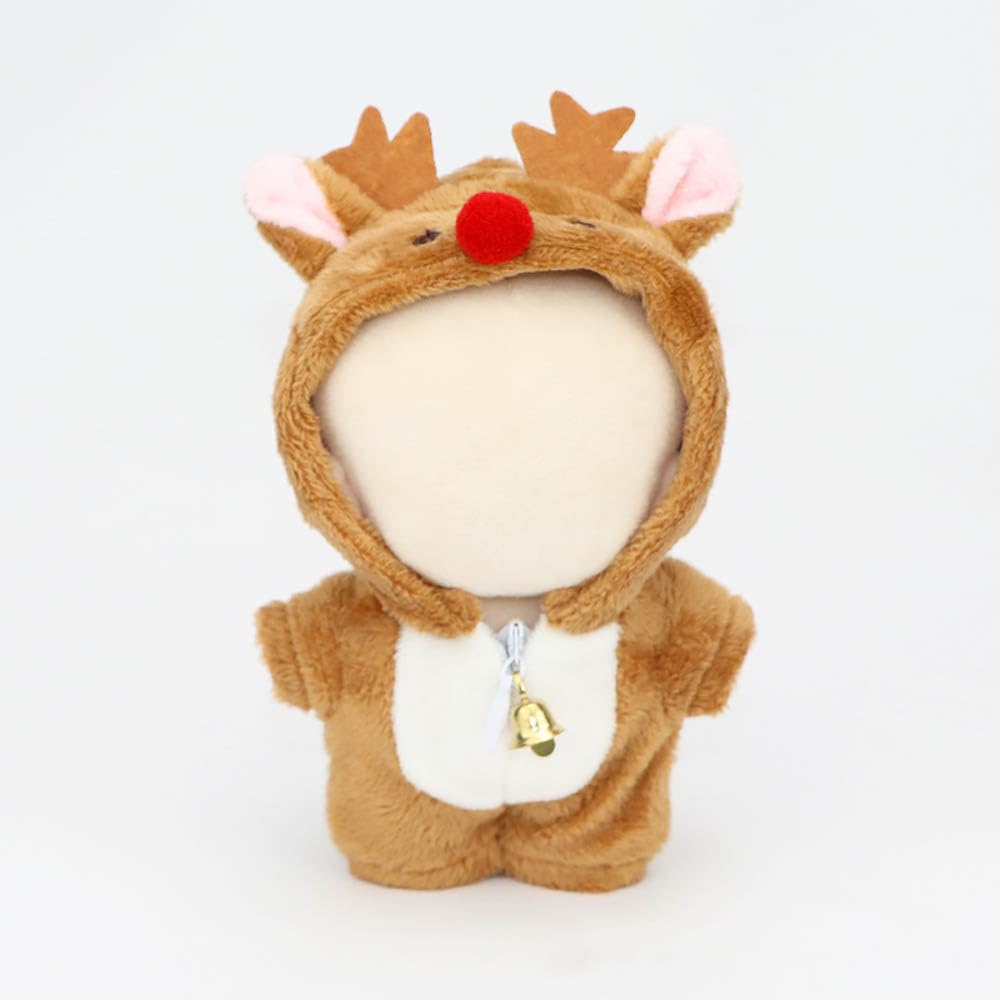 niannyyhouse 10cm Plush Dinosaur Shark Jumpsuit Coverall Dress-Up Cotton Doll with Accessories (Brown)