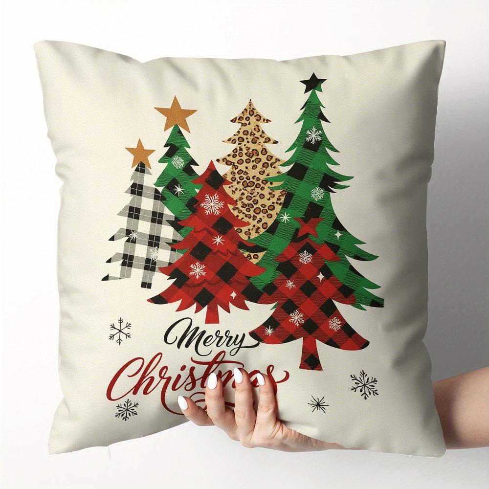 Red Background, Green and Gold Christmas Tree and Lattice Tree, Christmas Pillowcase, Super Eye-catching 2d Graphic Printing