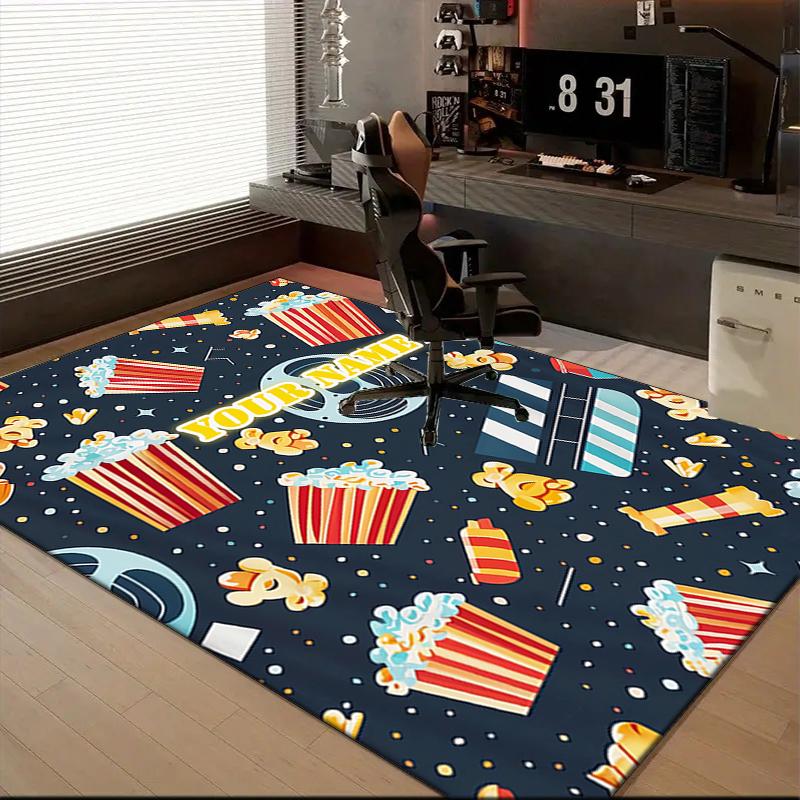 1PC Custom Name Movie Night Theme Floor Mat Ideal for Living Room, Game Rooms, Office, Bedroom Floor Mat Playful Design
