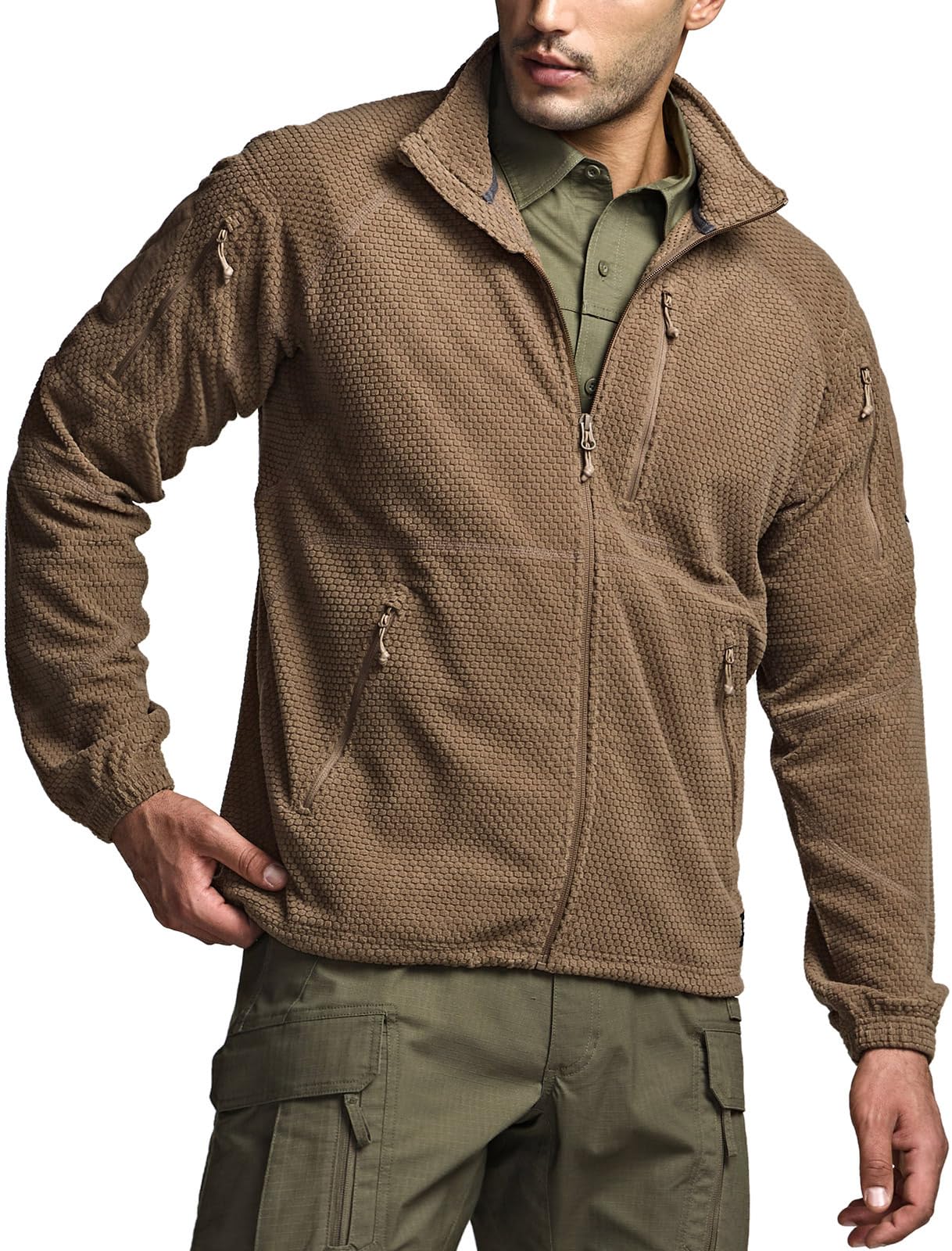 

CQR Hoodie and Grid Fleece for and Winter Outdoor Casual Stand and Chest Pocket Men s Zip-Up [Versatile, Lightweight, Warm] Spring, Autumn,