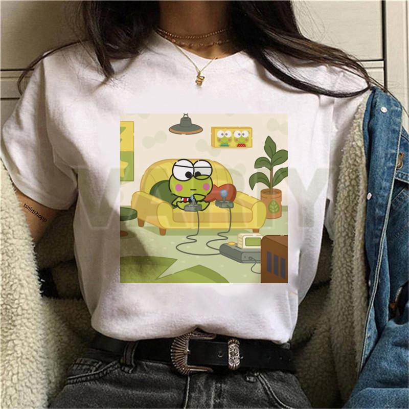 Retro dámské tričko Keroppi Gudetama Dej si koupel Potištěný top Korejské s krátkým rukávem Kulatý výstřih Dámské tričko Vhodné pro denní nošení