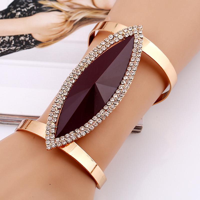 DIEZI Fashion Metal Rhinestone Bangles Women Trendy Resin Crystal Bracelet Smooth Wide Opening Adjustable Bangle 2019 New