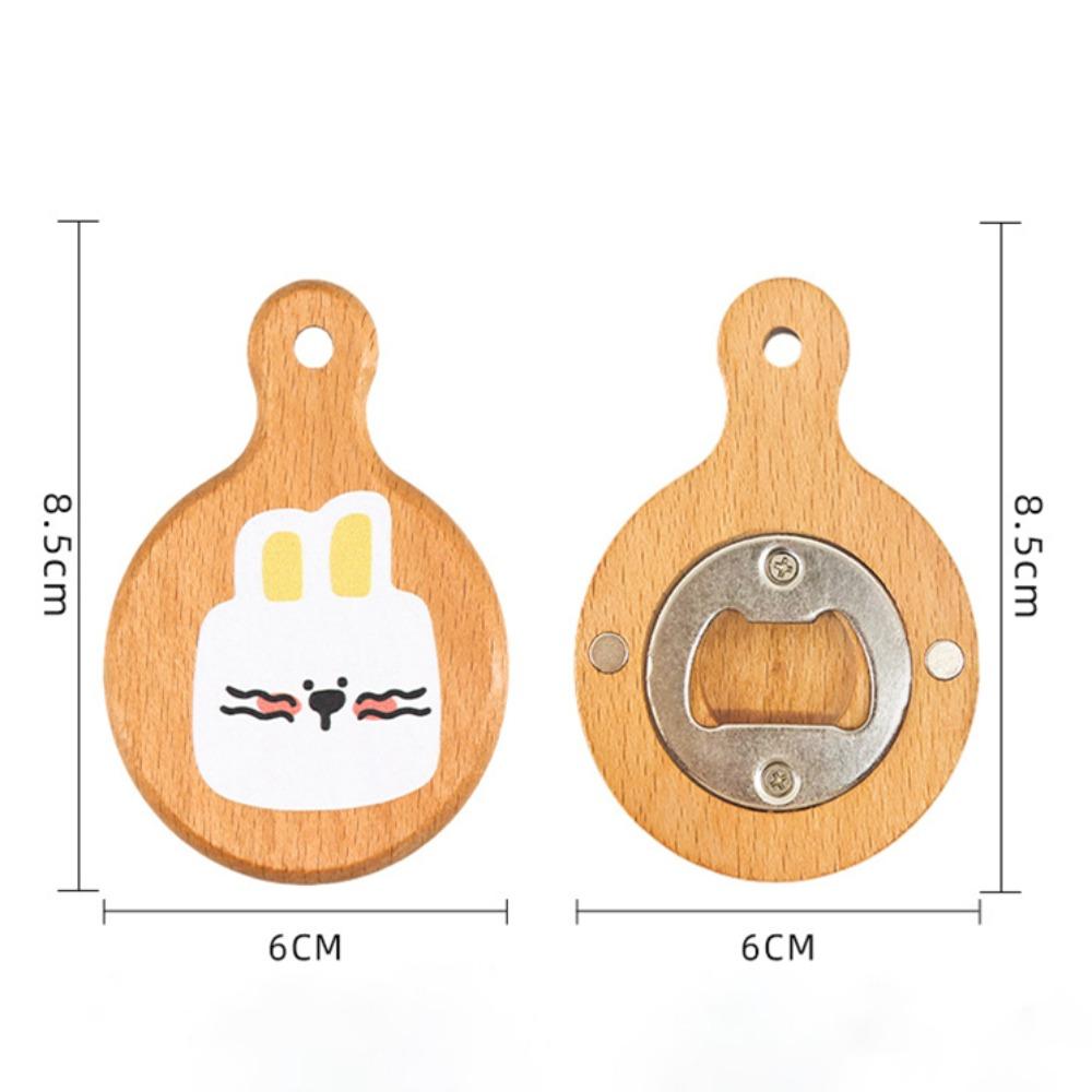 Cartoon Solid Wood Bottle Openers Magnetic with Round Handle Beer Cap Catche Refrigerator Sticker Bar