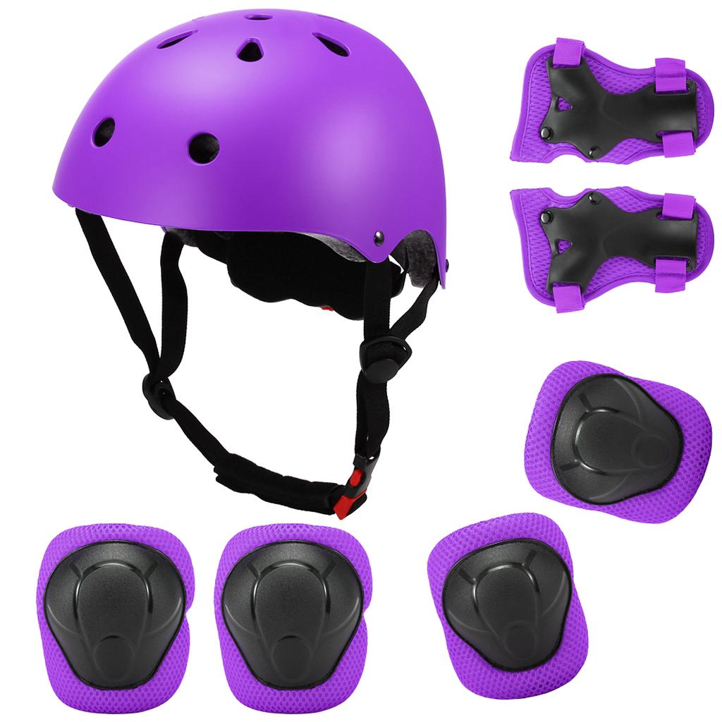 Kids 7 In 1 Helmet and Pads Set Adjustable Kids Knee Pads Elbow Pads Wrist Guards for Scooter Skateboard Roller Skating Cycling
