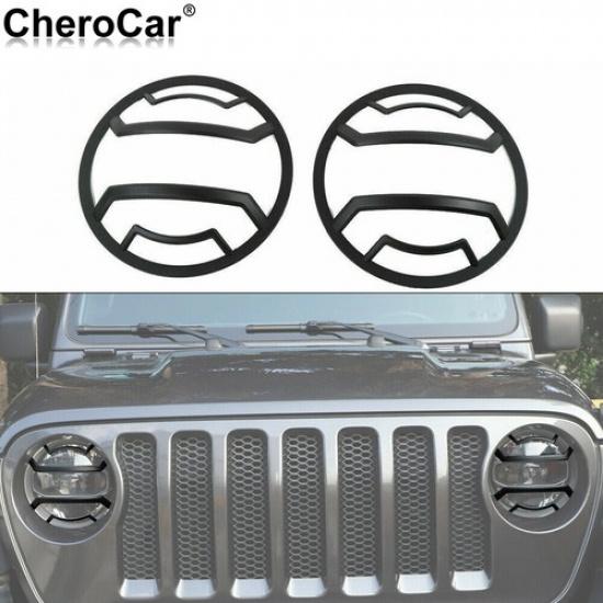 2Pcs Front Headlight Lamp Guard Cover Trim Bezel Kit For Jeep Wrangler JL JT 18+
