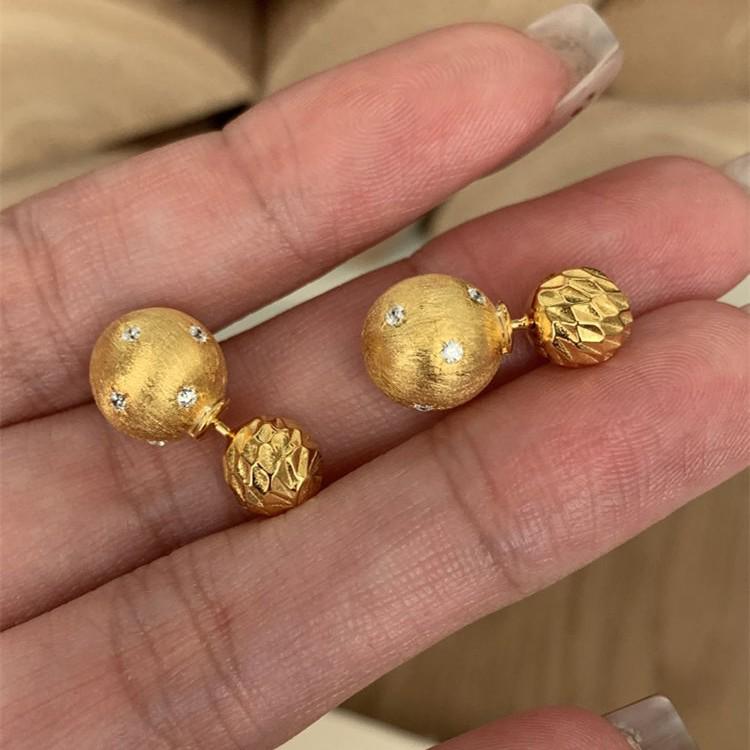 Gold Brushed Starburst Ball Stud Earrings: Versatile, Light Luxury Design for Women.