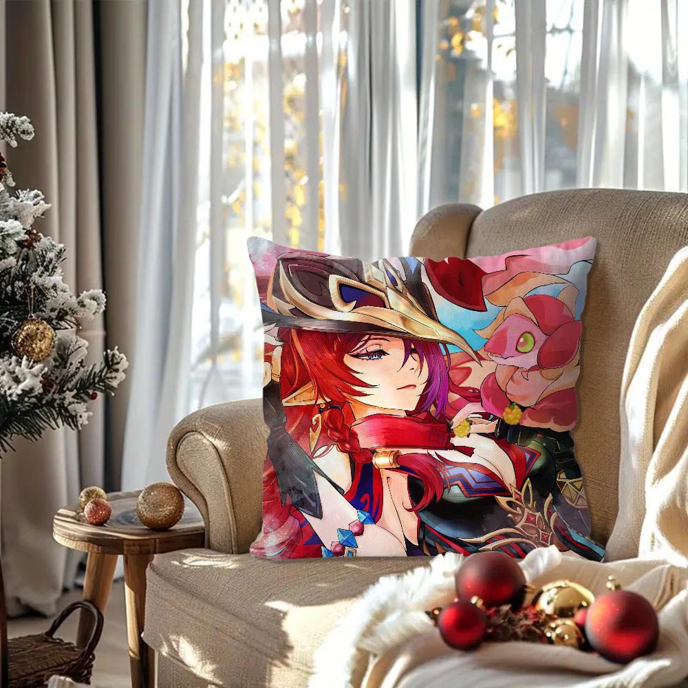 Game Genshin Impact Chasca Pillow Case Square Pillow Bedroom Sofa Leisure Comfort Cushion Car Living Room Home Decoration 40X40