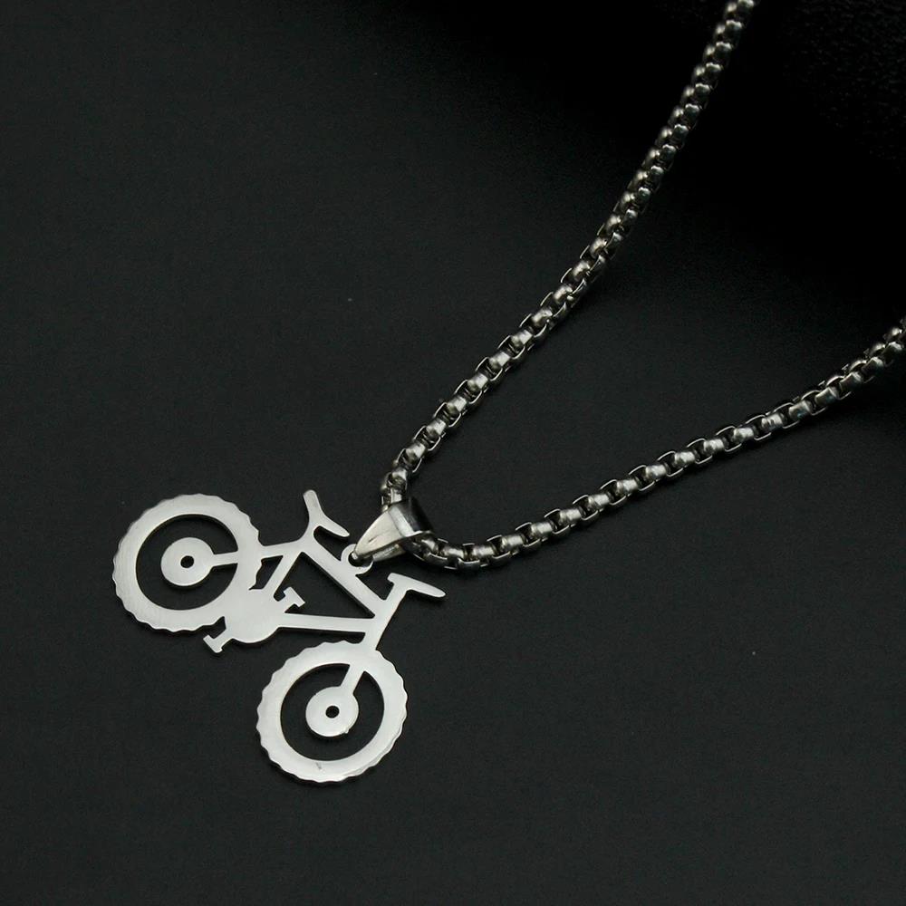 Bicycle Pendant Necklace for Women Man Silver Color Choker Stainless Steel Pendant Necklace Engagement Jewelry Accessories Gift