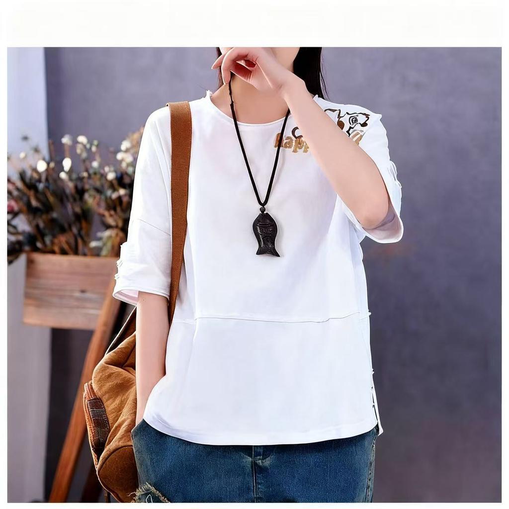 Pure Cotton Round Neck Short Sleeve Large Size Spring and Summer Trend Loose Top Student T-shirt