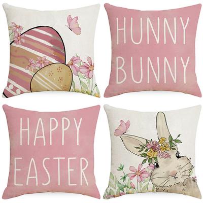 Pink Easter Printed Linen Pillow Case Spring Easter Egg Bunny Home Decoration Pillow Case Cushion