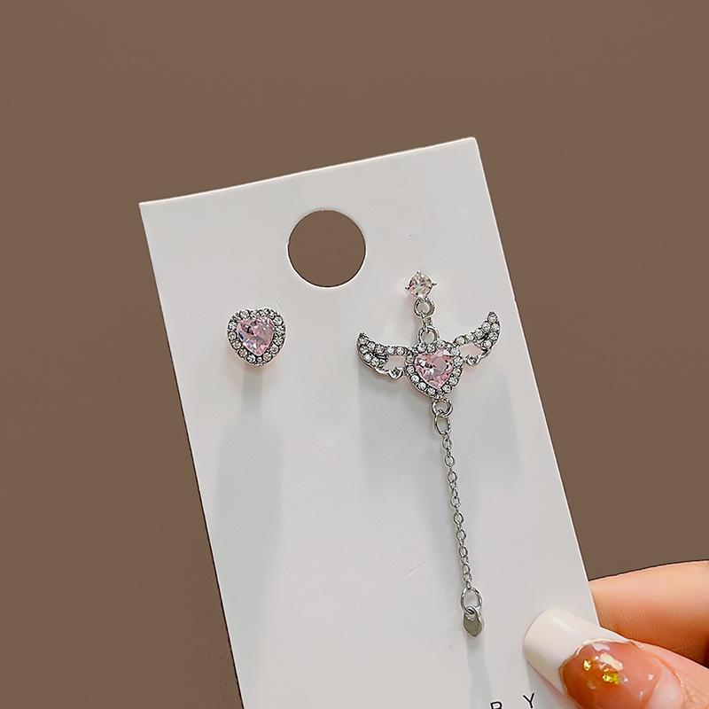 Серьги-гвоздики  Купидон Ангел Сердце Поток Су , Неправильные Сердечные Крылья Крыло Серьги Сладкие Крутые Персональные Серьги Женские