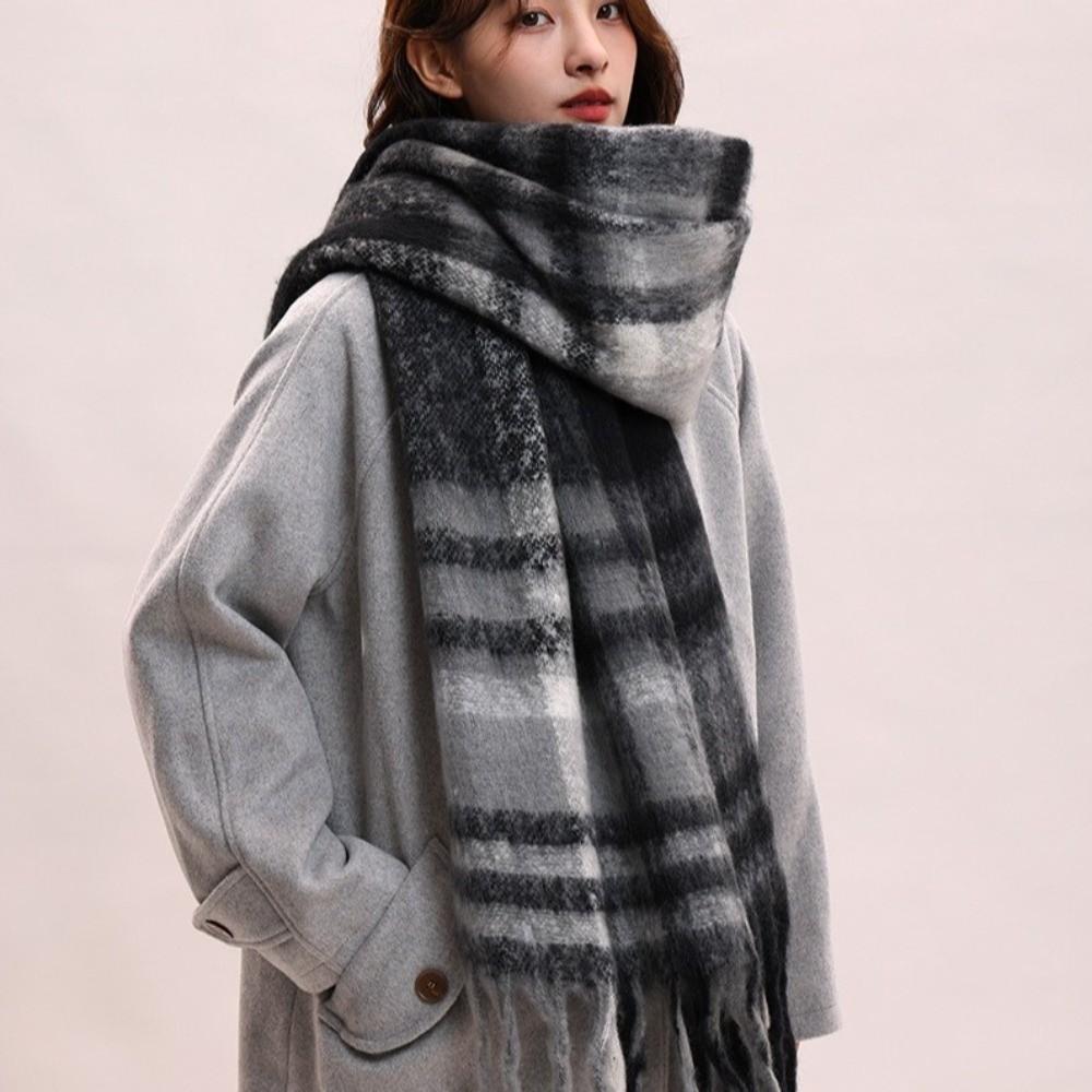 Mohair Winter Cashmere Scarves Tassel Long Shawl Elegant Plaid Wool Scarf  Women/Men