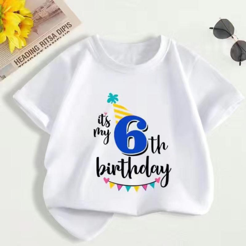Summer Children's First Birthday Number T-shirt, Fashionable Short-sleeved Top for Boys and Girls
