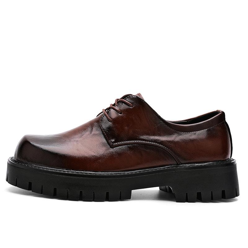 

Leather shoes autumn new black casual leather shoes British style soft sole business inner height increase wedding groom shoes 44 темно-коричневого кольору