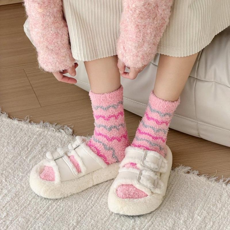 Coral fleece autumn and winter socks women's medium socks love floor socks sleep socks thickened warm medium tube socks