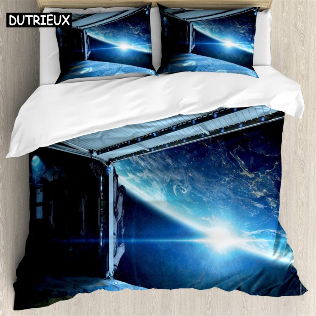 

Space ship 3Pcs Bedding Sets 3D Digital Printing Custom Quilt Duvet Cover Set Home Queen King Quilt Pillowcase (135x200cm)&set