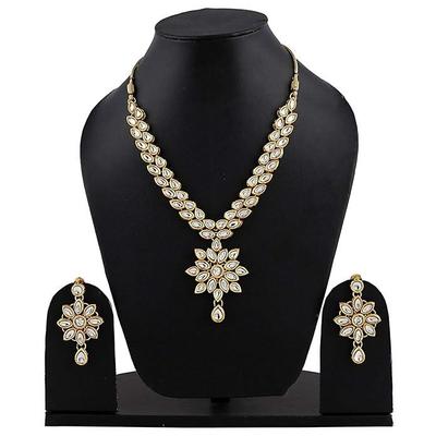 Fashion Jewellery Gold Plated Kundan Fancy Party Wear Necklace Traditional Jewellery Set with Earring for Women and Girls