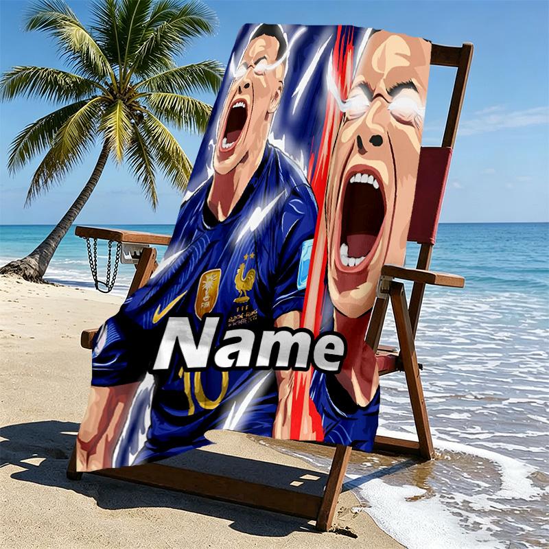 Personalisierbares Strandtuch mit Kylian Mbappe Aufdruck und individuellem Namen, für Reise Camping Strandparty Heimdekoration, Geburtstagsgeschenk für Familie & Freunde