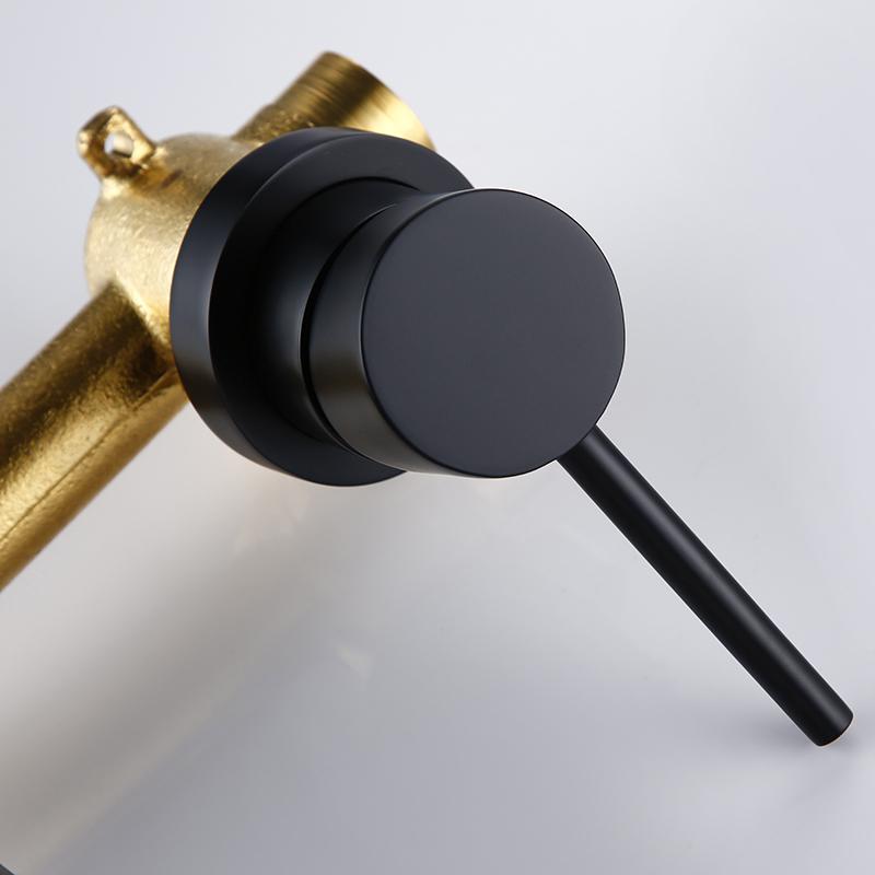 Bagnolux Moderner Wasserhahn für die Wandmontage mit heißem und kaltem Wasser, runder Einlochschalter, Keramikventil, Waschbeckenarmatur in Alba Mattschwarz