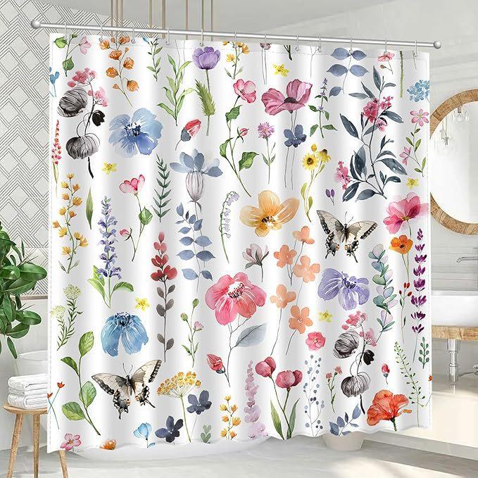 Nordic Style Colored Leaves Small Floral Pattern Printing Shower Curtain Decoration Home Bathroom Water Curtain