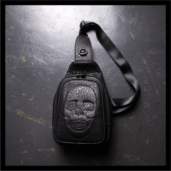 [BLACK JACKALL CROWN] Body Bag/waist Bag for Men and Women with Large Embossed Skull Decoration. Black Jackall Crown TH0208