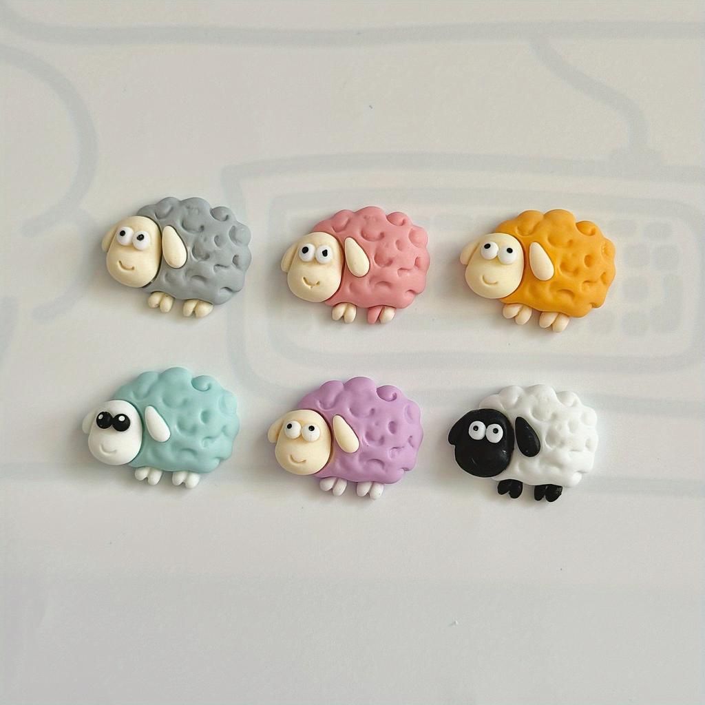 6 Pcs Whimsical Flock Sheep-Shaped Magnetic Resin Fridge Magnets - Strong Adhesive, Colorful Design, Perfect for Home